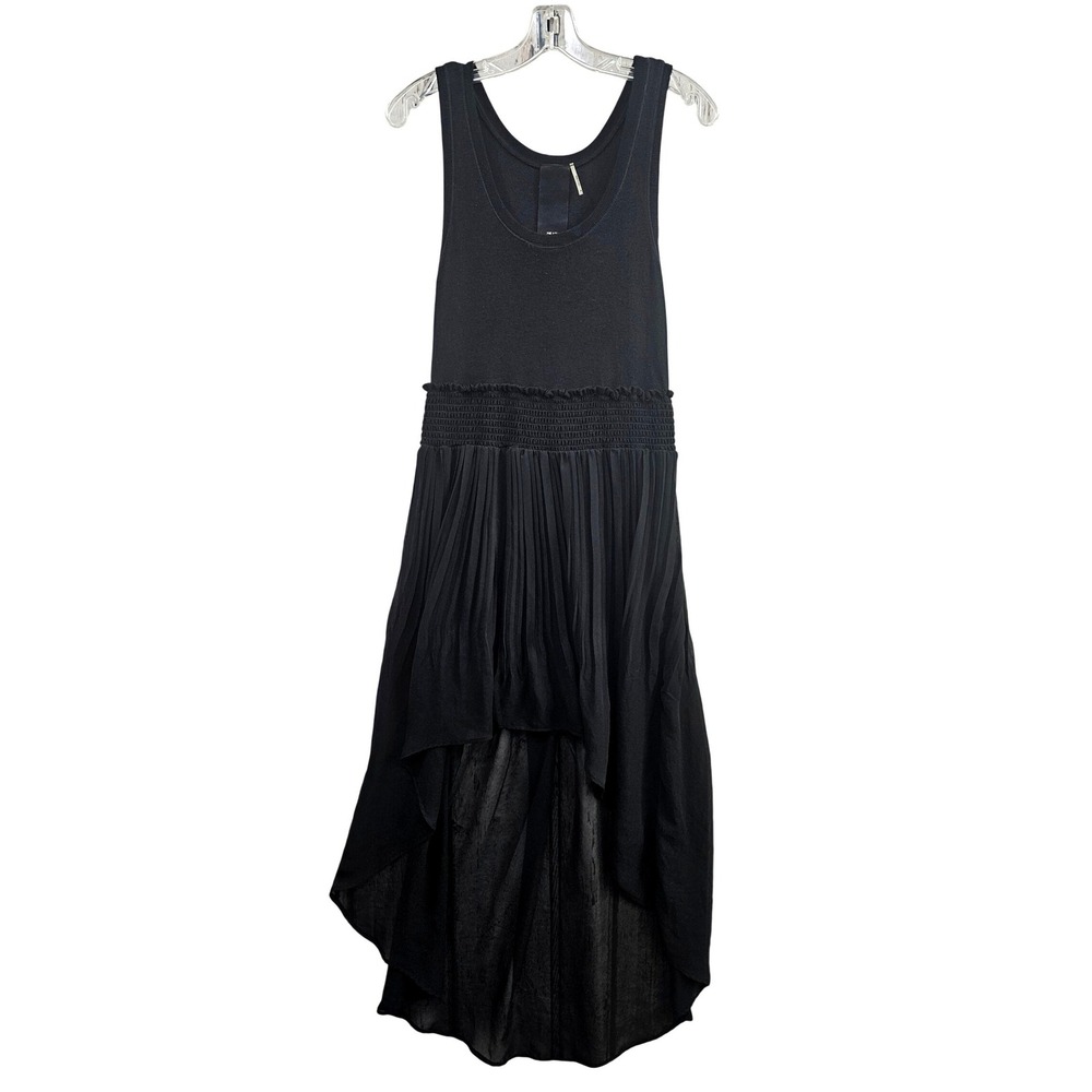 Heather Bordeaux High Low Dress M Black Solid Pleated Smocked Waist Sleeveless